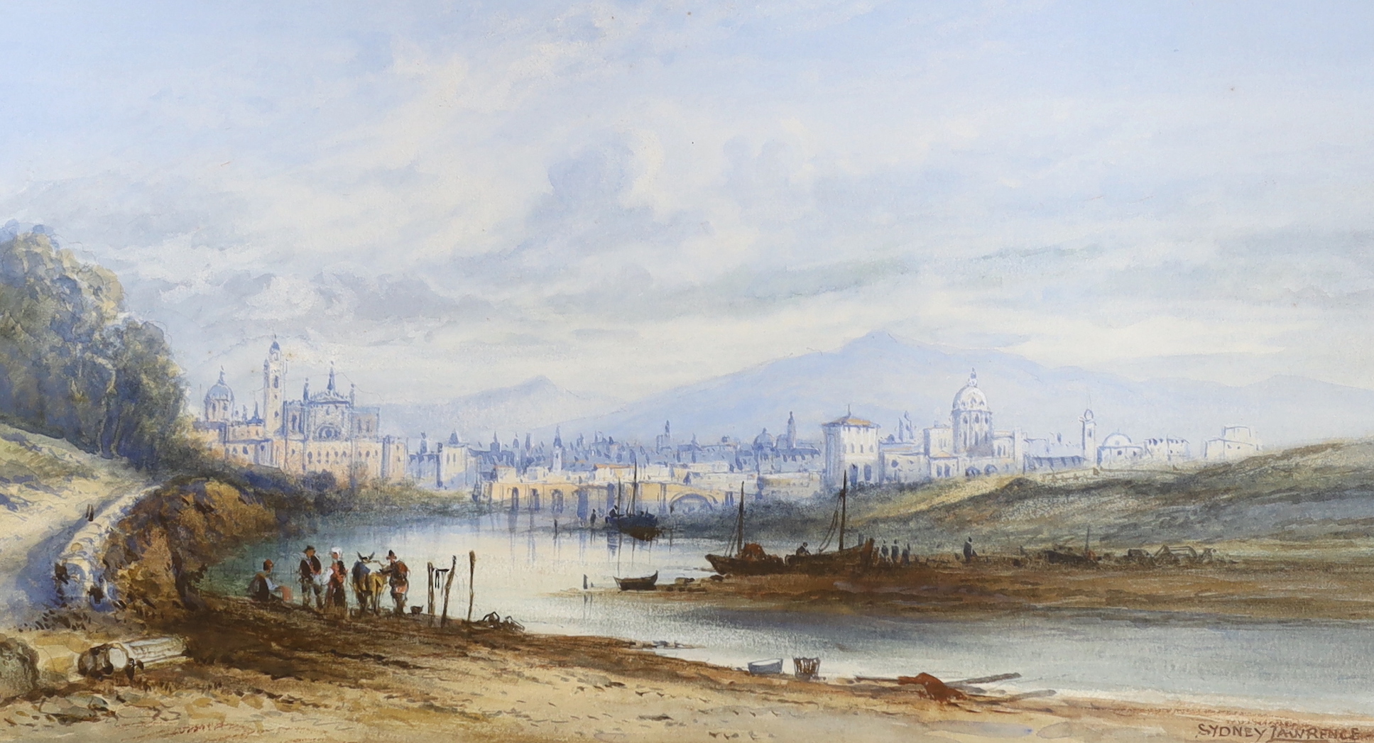 Sydney Mortimer Laurence (British, 1858-1940), pair of watercolours, Alpine lakeside town and Mountainous riverside town, signed, each approx. 23 x 44cm (2)